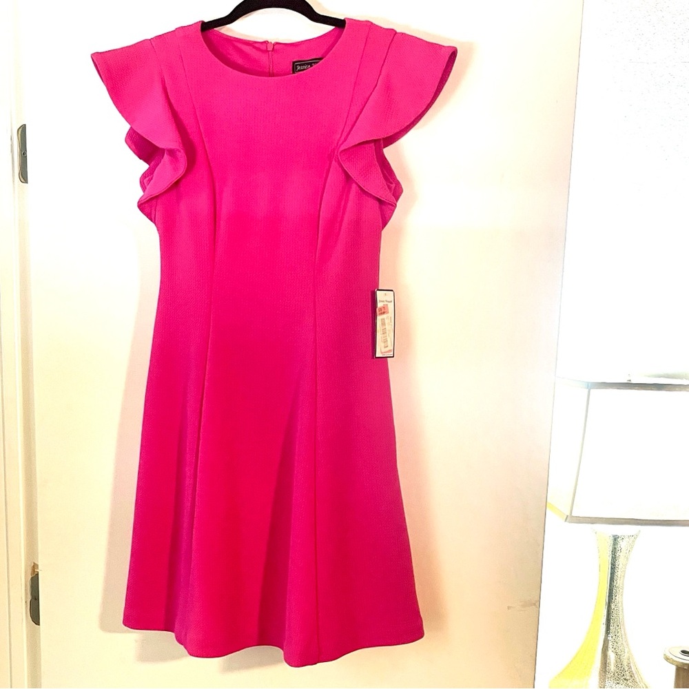 NWT Jessica Howard Hot Pink Ruffle Sleeve Dress Size 4P - Picture 2 of 5